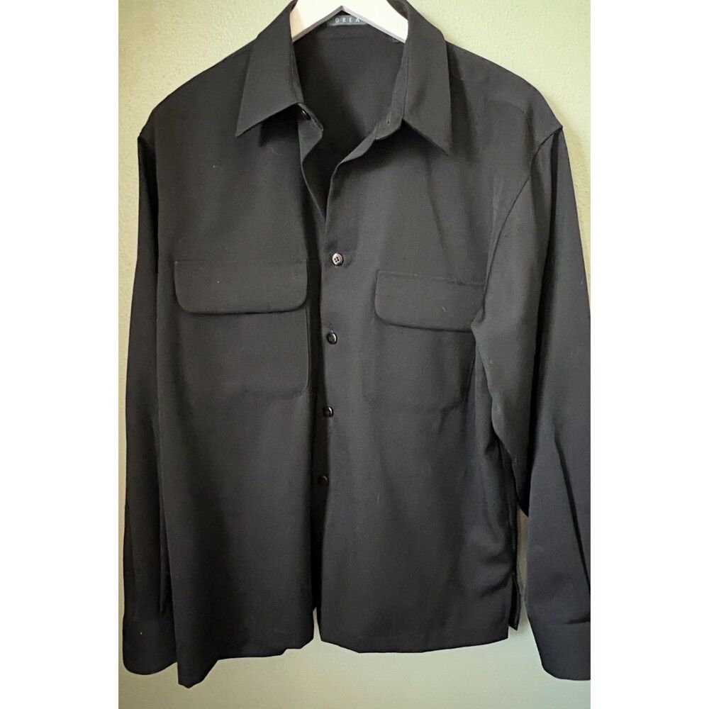 Dreams Men's Black 100% Wool Button Down Shirt Size Medium